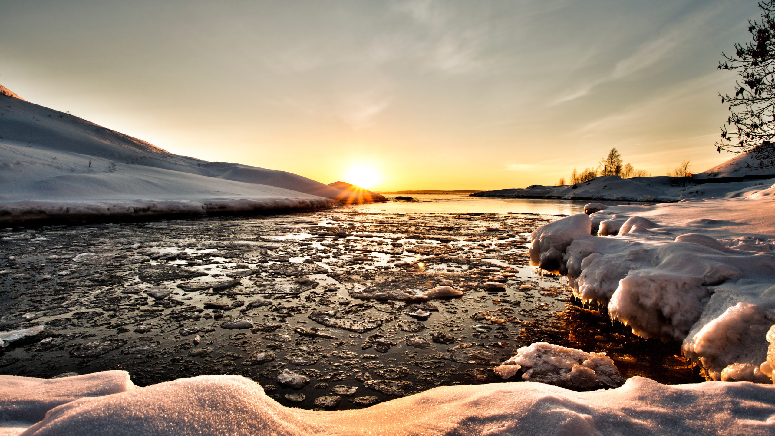 Finland oceanside frozen and snowy in winter.